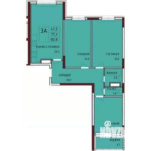 3-к квартира, строящийся дом, 81м2, 15/17 этаж