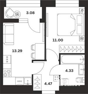 1-к квартира, вторичка, 36м2, 1/13 этаж