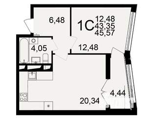 1-к квартира, вторичка, 46м2, 3/18 этаж