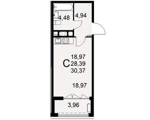 1-к квартира, строящийся дом, 30м2, 3/16 этаж