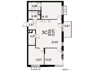 3-к квартира, строящийся дом, 93м2, 8/11 этаж
