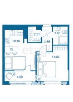 1-к квартира, вторичка, 46м2, 14/25 этаж