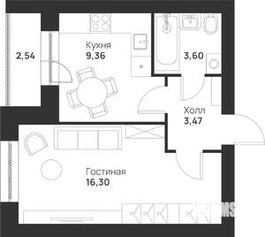 1-к квартира, вторичка, 35м2, 4/5 этаж