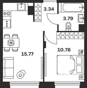 1-к квартира, вторичка, 34м2, 2/9 этаж