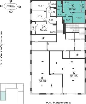 1-к квартира, вторичка, 48м2, 1/9 этаж