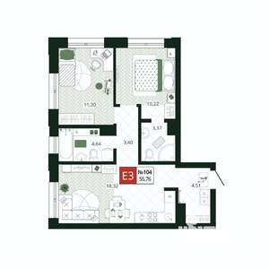 2-к квартира, вторичка, 56м2, 11/19 этаж