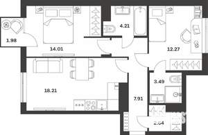 2-к квартира, вторичка, 65м2, 4/4 этаж