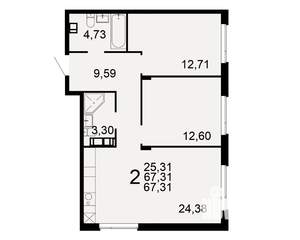 2-к квартира, вторичка, 67м2, 1/10 этаж