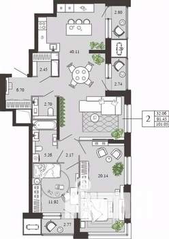 2-к квартира, вторичка, 101м2, 2/21 этаж