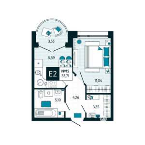 1-к квартира, вторичка, 34м2, 2/15 этаж