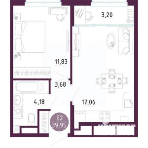 1-к квартира, вторичка, 40м2, 6/10 этаж