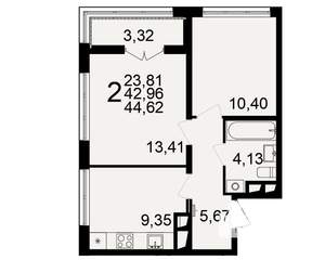 2-к квартира, вторичка, 43м2, 13/18 этаж