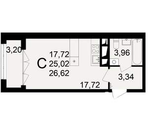 1-к квартира, строящийся дом, 25м2, 2/18 этаж