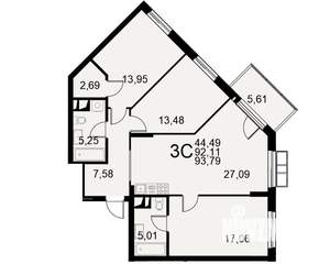 3-к квартира, вторичка, 94м2, 3/11 этаж