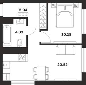 1-к квартира, строящийся дом, 40м2, 6/25 этаж