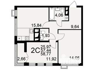 2-к квартира, вторичка, 59м2, 7/16 этаж