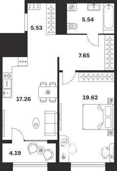 1-к квартира, вторичка, 60м2, 7/10 этаж