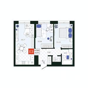 2-к квартира, вторичка, 54м2, 19/19 этаж