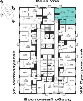 2-к квартира, строящийся дом, 47м2, 23/25 этаж