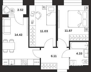 2-к квартира, вторичка, 50м2, 7/13 этаж