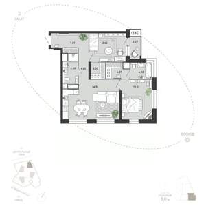 2-к квартира, вторичка, 89м2, 18/21 этаж