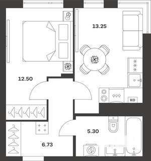 1-к квартира, вторичка, 38м2, 1/4 этаж