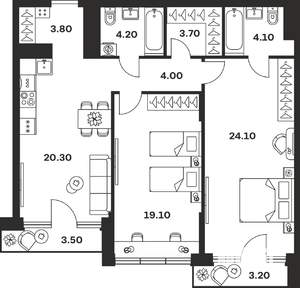 2-к квартира, вторичка, 90м2, 4/9 этаж