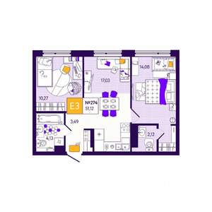 2-к квартира, вторичка, 51м2, 8/12 этаж