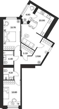 2-к квартира, вторичка, 80м2, 3/15 этаж