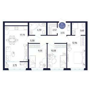 3-к квартира, вторичка, 74м2, 4/25 этаж