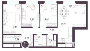 3-к квартира, вторичка, 71м2, 6/10 этаж