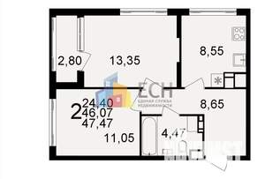 3-к квартира, вторичка, 47м2, 8/20 этаж