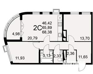 2-к квартира, строящийся дом, 68м2, 5/16 этаж