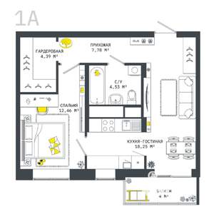 1-к квартира, вторичка, 51м2, 21/25 этаж