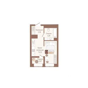 1-к квартира, строящийся дом, 25м2, 8/14 этаж