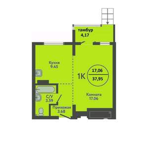 1-к квартира, вторичка, 38м2, 1/9 этаж