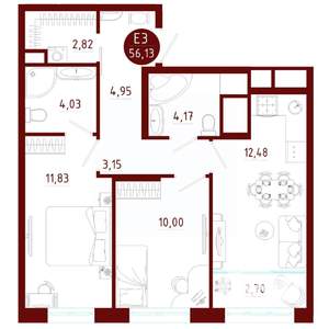 2-к квартира, вторичка, 56м2, 5/10 этаж