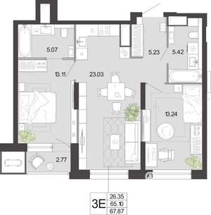2-к квартира, вторичка, 68м2, 15/21 этаж