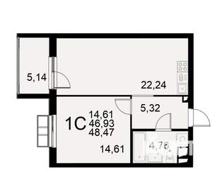 1-к квартира, вторичка, 48м2, 9/11 этаж