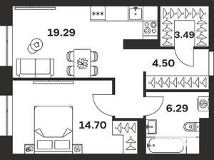 1-к квартира, вторичка, 48м2, 1/7 этаж