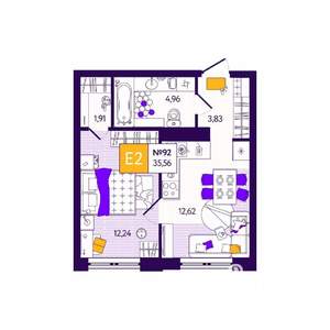 1-к квартира, вторичка, 36м2, 7/12 этаж