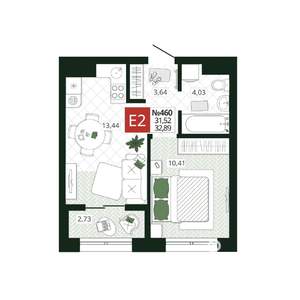 1-к квартира, вторичка, 33м2, 7/19 этаж