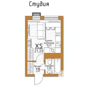 1-к квартира, строящийся дом, 21м2, 4/5 этаж