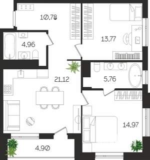 2-к квартира, вторичка, 76м2, 2/4 этаж