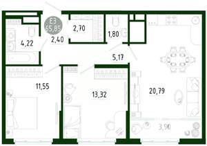 2-к квартира, строящийся дом, 66м2, 10/25 этаж