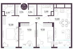 3-к квартира, вторичка, 64м2, 8/10 этаж