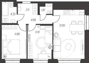 2-к квартира, вторичка, 59м2, 2/10 этаж