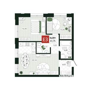 2-к квартира, вторичка, 62м2, 2/19 этаж