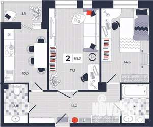 2-к квартира, вторичка, 65м2, 2/14 этаж
