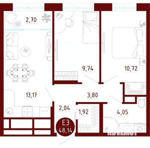 2-к квартира, вторичка, 48м2, 3/10 этаж